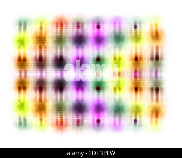 Ein digitales abstraktes Bild mit einem Muster aus unscharfen, bunten Lichtern. Das Bild hat eine pixelige Textur und einen modernen, digitalen Kunststil, der an o erinnert Stockfoto