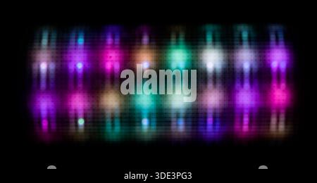Ein digitales abstraktes Bild mit einem Muster aus unscharfen, bunten Lichtern. Das Bild hat eine pixelige Textur und einen modernen, digitalen Kunststil, der an o erinnert Stockfoto