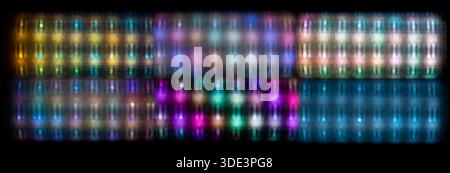 Ein digitales abstraktes Bild mit einem Muster aus unscharfen, bunten Lichtern. Das Bild hat eine pixelige Textur und einen modernen, digitalen Kunststil, der an o erinnert Stockfoto