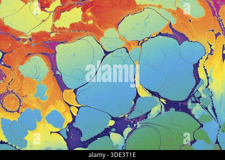 Dekorative Ebru-Marmor-Textur mit abstrakten, flüssigen Tintenmustern für Hintergrunddesign Stockfoto