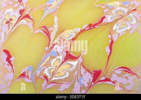 Dekorative Ebru-Marmor-Textur mit abstrakten, flüssigen Tintenmustern für Hintergrunddesign Stockfoto