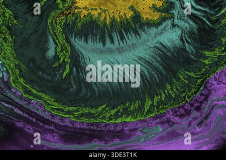 Dekorative Ebru-Marmor-Textur mit abstrakten, flüssigen Tintenmustern für Hintergrunddesign Stockfoto