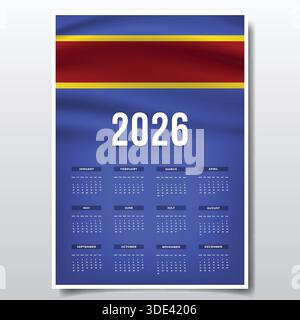 2026 Druckbares Kalenderdesign mit Eswatini Flag Theme, patriotische Eswatini Jahresplaner Vorlage Stock Vektor