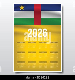 2026 druckbares Kalenderdesign mit Flaggenthema der Zentralafrikanischen Republik, Vorlage für die jährliche Planung der Patriotischen Zentralafrikanischen Republik Stock Vektor