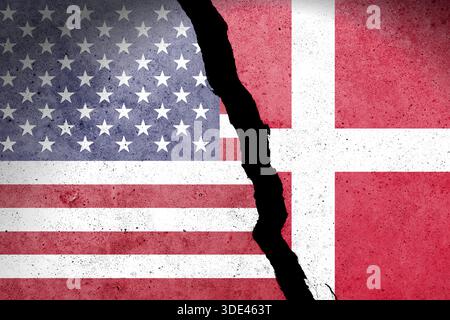 Flagge der USA und Dänemarks auf einer Betonwand gemalt Stockfoto