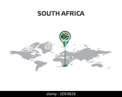 SÜDAFRIKA Standort Pin auf Weltkarte mit Flagge im Körper des Pins Stock Vektor