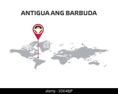 ANTIGUA UND BARBUDA Lage Pin auf Weltkarte mit Flagge im Körper des Pins Stock Vektor
