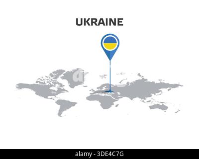 UKRAINE Lage Pin auf Weltkarte mit Flagge im Körper des Pins Stock Vektor