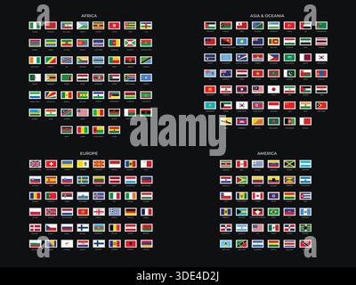 World Flags Collection nach Kontinent, Set aller Länderflaggen von Europa, Asien, Afrika, Amerika und Ozeanien Stock Vektor