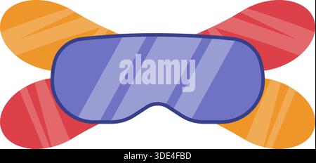 Lebendige Skibrille und überkreuzte Ski zeigen kühne Farbstreifen, Spiegellinse, flache Vektor-Illustration Stil, verspielte Wintersport Vibe, Stock Vektor