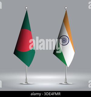 Zwei Standing Flags, die Indien gegen Bangladesch repräsentieren, mit Flaggen auf Körpern Stock Vektor