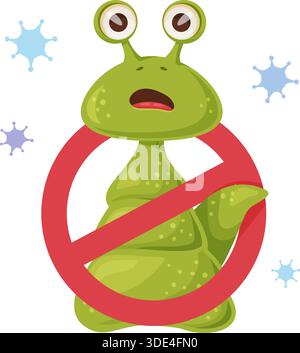 Karikaturkeime unter rotem Verbot, zwei Augenhöhlen und ein offener Mund mit schockiertem Ausdruck, schwebend Stock Vektor