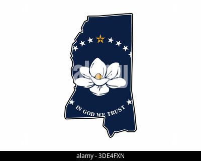 Karte des Staates Mississippi mit Flagge im Körper isoliert auf weißem Hintergrund Stock Vektor