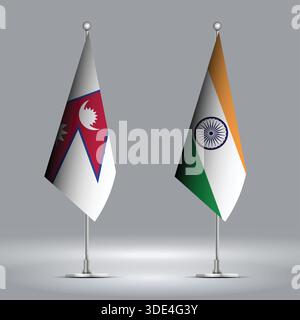 Zwei Standing Flags, die Indien gegen Nepal repräsentieren, mit Flaggen auf Körpern Stock Vektor