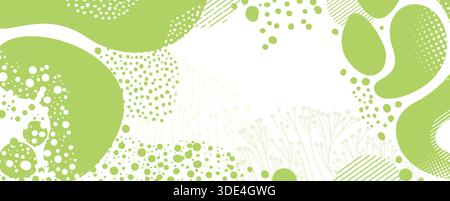 Künstlerische handgezeichnete wellenförmige Formen Hintergrund mit weichen wellenförmigen Formen und abstrakt handgezeichnet. Abstrakter einfacher Hintergrund mit grünen Punkten und Punkten Stock Vektor