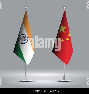 Zwei Standing Flags, die Indien gegen China repräsentieren, mit Flaggen auf Körpern Stock Vektor
