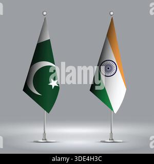 Zwei Standing Flags, die Indien gegen Pakistan repräsentieren, mit Flaggen auf Körpern Stock Vektor