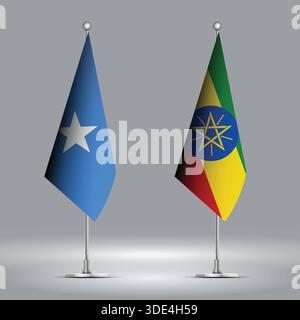 Zwei ständige Flaggen, die Somalia gegen Äthiopien repräsentieren, mit Flaggen auf Körpern Stock Vektor