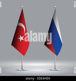 Zwei ständige Flaggen, die Russland gegen die Türkei repräsentieren, mit Flaggen auf Körpern Stock Vektor