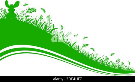 Ostern Silhouette mit Häschen, Gras, Blume und Schmetterling, Vektor isoliert auf weißem Hintergrund Stock Vektor