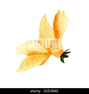 Eine blühende Blume in Aquarell, dargestellt von der Rückseite. Abstrakte Illustration von Wildblumen in Gelbtönen. Handgezeichnete botanische Illustration. Stockfoto