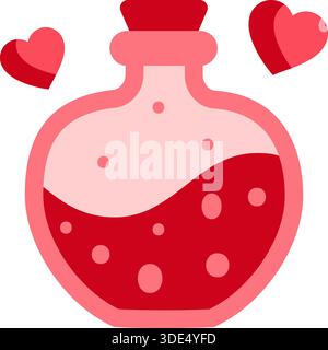 Vektorsymbol einer Glasflasche mit einem Liebestrank und Herzen zum Valentinstag Stock Vektor