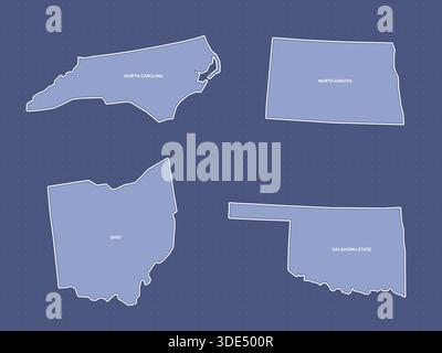 Kartenset von North Carolina, North Dakota, Ohio und Oklahoma Stock Vektor