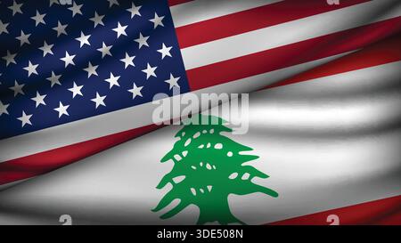 Hochwertiger Hintergrund mit zwei Flaggen der USA und des Libanon Stock Vektor