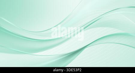 Glatter, fließender, abstrakter, mintgrüner Hintergrund mit welligen Linien und subtilem Verlaufseffekt für eine beruhigende Atmosphäre. Stock Vektor