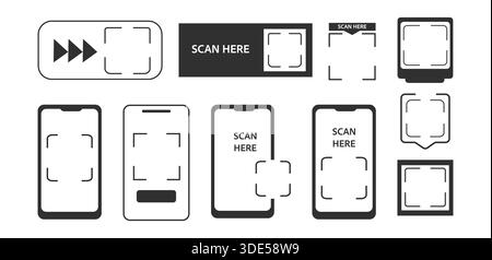 QR-Code Frame Box, Vorlage. QR-Code mit Beschriftung Scannen Sie mich mit dem Smartphone. Scan-Me-Symbol. qr-Code-Symbol für Zahlung scannen, mobile App. Vektorabbildung Stock Vektor