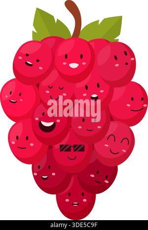 Lustige Beeren. Cartoon Traubenbeere verschiedene Emotionen, Comic-Gesichter. Gesundes Fruchtmaskottchen für den Weinbau. Frische Vitaminkinder Charaktere, sapid Vektor Stock Vektor