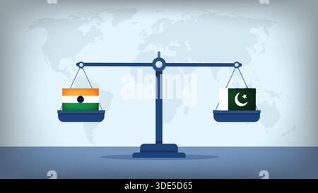 Balanceskala mit Indiens vs. Pakistan Flags , Internationale Beziehungen und Global Trade Konzept Vektor Stock Vektor