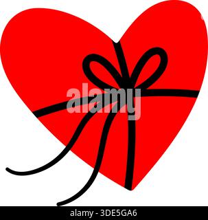 Rotes Herz mit Schleife. Perfekt für Valentinstag Designs, Hochzeitsgrafiken, Grußkarten, Geschenkverpackungen, Aufkleber, Poster, romantisches Branding. Stock Vektor