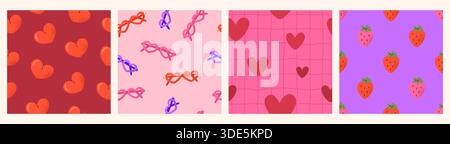 Set mit genarbtem, nahtlosem Muster für den Valentinstag. Stock Vektor