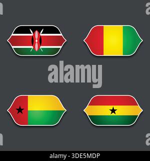 Set von Flags in verschiedenen Formen, die auf dunklem Hintergrund isoliert sind Stock Vektor