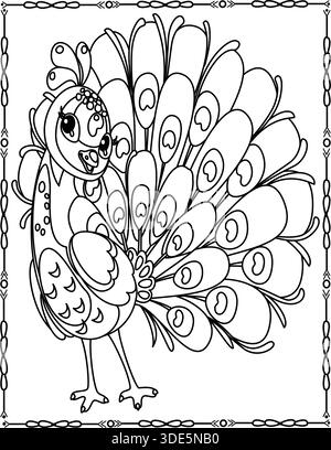 Peacock Malkunst Für Kinder Und Erwachsene. Stock Vektor