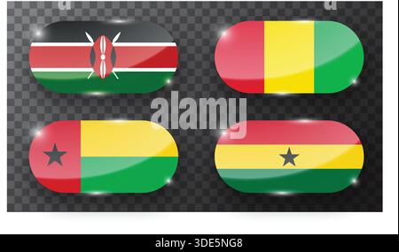 Set aus verschiedenen Hochglanzfahnen isoliert auf dunklem Hintergrund Stock Vektor