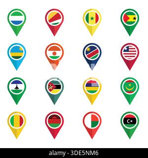 Set aus verschiedenen Flags mit Positionssymbolen Stock Vektor