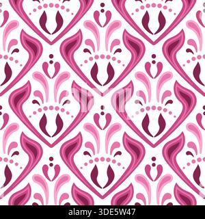 Nahtloses Paisley-Muster. Ornamentaler Hintergrund im ethnischen Stil. Einrichtung mit Mosaikfliesen in rosa Farben. Rotes rosafarbenes Ornament auf weißem Hintergrund Stock Vektor