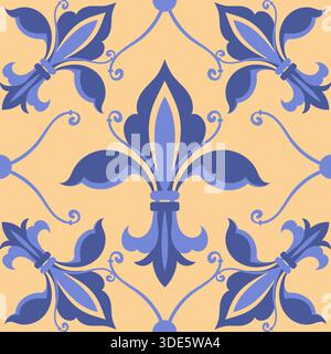 Fleurs de Lis nahtloses Muster. Vintage-Dekoelement, stilisierte Lilienblüte, königliches heraldisches französisches Symbol, Dekor-Textil, Geschenkpapier Stock Vektor