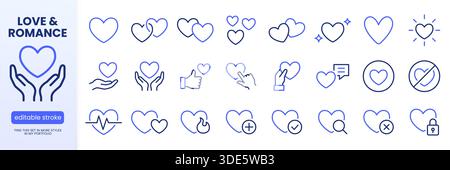 Valentinstag-Symbol-Set. Herz romantische Form, Liebe, Leidenschaft, Beziehung, Wohltätigkeit mit minimalen Vektor-Illustrationen. Einfache Umrissschilder Stock Vektor