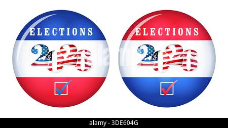 US-Kongresswahlen 2026 Runde 3D-Banner, Wahltasten. Satz von Stützstifttasten. 3D-Vorlage. Kreativnummer 2026 mit US-Flagge Stock Vektor
