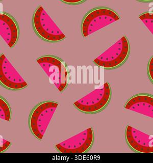 Ein Muster ohne Hintergrund, das Scheiben von Wassermelonen mit Samen zeigt Stock Vektor