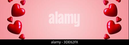 Schwimmende rote Herzen auf weichem rosa Hintergrund für Valentinstag Design Stockfoto