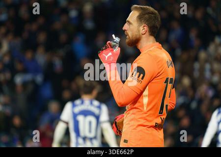 San Sebastian, Spanien. Januar 2026. Jan Oblak im Spiel La Liga zwischen Real Sociedad und Atletico Madrid in Anoeta, San Sebastian Credit: Mickael DUCINT/Alamy Live News Stockfoto