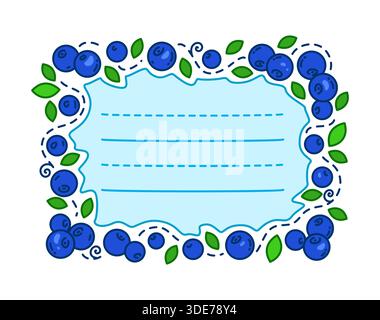 Notiz oder Papieraufkleber für Kinder im Blaubeerrahmen Stock Vektor