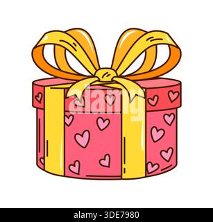 Cartoon Retro Groovige valentinstag-Geschenkbox Stock Vektor