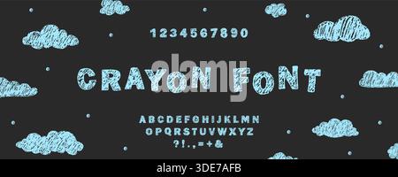 Verspielte Buntstifte und kindliches englisches Alphabet. Kreidestruktur für kreative Bildungs- oder Unterrichtsgrafiken. Vektorabbildung Stock Vektor