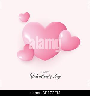 Niedliche rosa 3D-Herzen auf weichem Pastellhintergrund für Happy Valentine's Day, perfekt für romantische Grußkarten, Liebesbotschaften und süße Weihnachtsmotive Stock Vektor