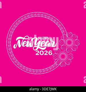Elegante Grußkarte Mit Blumendesign Und Happy New Year 2026 Stock Vektor
